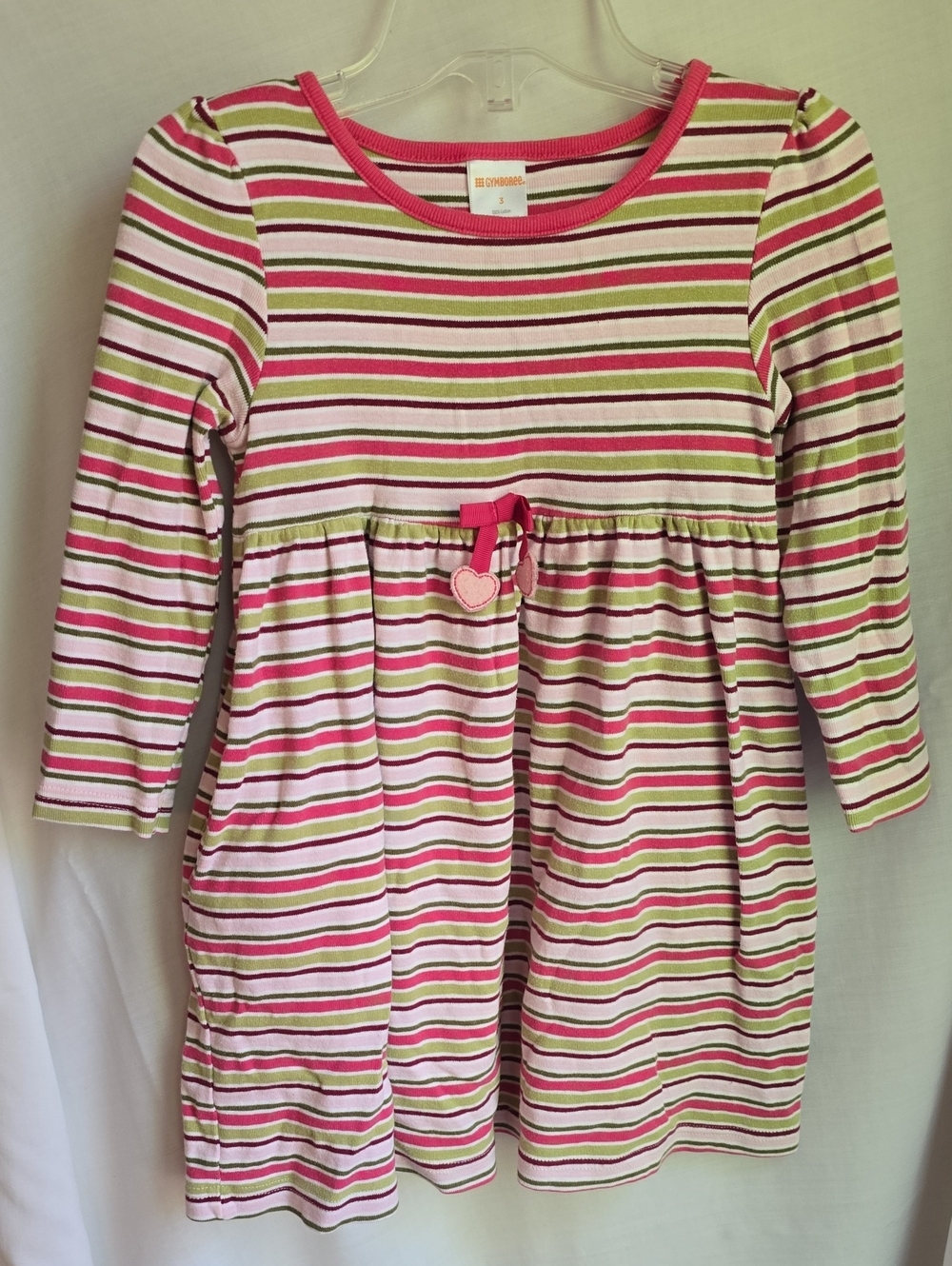Gymboree Pink, Green & White Striped Long-Sleeve Dress with Bow